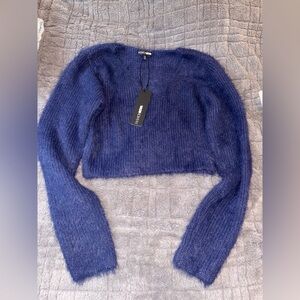 Fashion Nova Deep Blue Knit Cropped Sweater